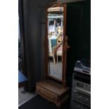 Pine Cheval Mirror with drawer base