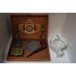 Scott & Burns Brass table figures, Brass match Vesta, Glass Cigar Ash Tray etc