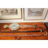 20thC Barometer and 2 Vintage Walking Canes