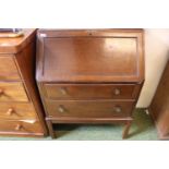 Oak Fall front bureau of 2 drawers over straight legs