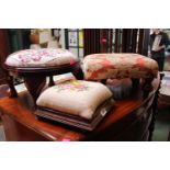 3 Upholstered Gout Stools of varying ages