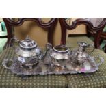 Good quality Silver plated vine decorated pierced two handled tray and a 3 Piece Victorian Silver