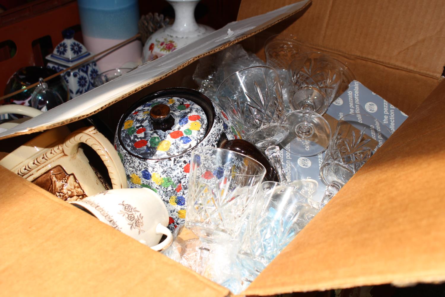 2 Trays of assorted Ceramics , glassware and collectables inc. Majolica Jug, figural decorated - Image 3 of 4