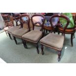 Set of 4 Victorian Mahogany Balloon back dining chairs with upholstered seats over turned legs