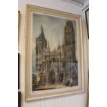 William Monk 1863 - 1937 'View of Rouen Cathedral' coloured etching 28 x 19'' signed in Pencil to