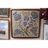 Walnut framed glazed Embroidery of floral design