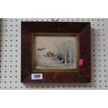 Oak Framed hand tinted engraving Hunting scene spaniel and Wildfowl