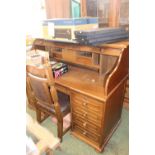 Modern Oak Roll Top desk with matching chair