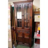 Oak Glazed leaded corner cabinet