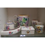 Collection of Poole Pottery inc. Ewer, lidded Sucrier, Posy dish, Lidded jewellery box and 2 vases