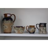 Collection of Doulton Floral incised decorated Ewer, Sucrier and Cream jug and a similar floral