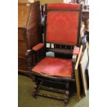 Mahogany framed upholstered American rocking elbow chair