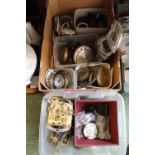 2 Boxes of assorted 19thC and later Clock parts inc. Mechanisms, Dials etc