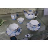 Aynsley Bone China Tea Set for 2 with stylised Blue butterfly handles, comprising of Teapot, Cream