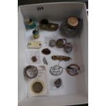 Collection of assorted Small collectables inc. Enamelled Brandy Label, London Transport Badge,