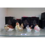 Collection of 4 Royal Crown Derby paperweights to include Farmyard Hen, Crested Tit, Red Poll and