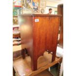 Mahogany lidded and hinged work box with shaped base and working key