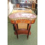 Kidney shaped inlaid side table with Red marble galleried top over galleried under tier