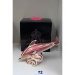 Royal Crown Derby Pink Dolphin paperweight with Gold stopper and box