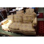 3 Piece Mahogany framed French style upholstered suite with removable cushions