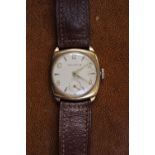 Calame Robert 9ct Gold watch with brown Leather strap