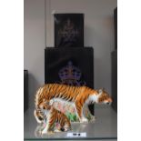 Royal Crown Derby paperweight Sumatran Tiger and Tiger Cub with Gold stoppers and boxes
