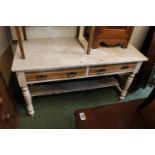 Edwardian Marble topped washstand with 2 drawers and turned supports. 122cm in width