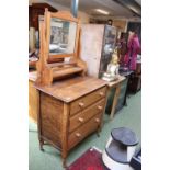 Oak Dressing table of 3 drawers on turned supports and casters