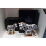 Royal Crown Derby Zebra & Zebra Baby with Gold stoppers and boxes