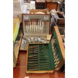 Cased Viners Kings Royale 50 Piece Canteen of Cutlery and another Oak cased canteen