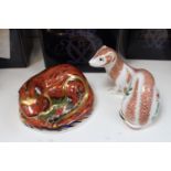 Royal Crown Derby paperweights to include Otter & Stoat with Gold stoppers and boxes