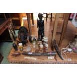 Collection of Ethnographic items inc. Carved African figure, Terracotta Romanesque Oil lamp