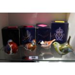 Collection of 4 Royal Crown Derby paperweights to include Linnet, Robin, Greenfinch & Coal tit