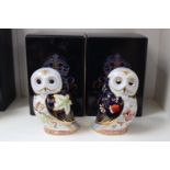 2 Royal Crown Derby paperweights to include Owls Twilight and Daybreak Gold stoppers and boxes