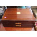 Mahogany baize fitted jewellery case with drawer to base and key