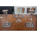 1950s Silver Overlay Centrepiece bowl on stem and a Pair of Matching candlesticks
