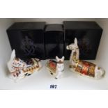 Collection of 3 Royal Crown Derby paperweights to include 2 Donkeys Thistle and Holly and a Llama
