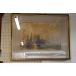 Large framed watercolour of a Maritime scene, indistinctly signed to bottom right. 52 x 35cm