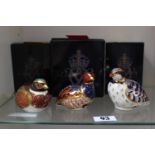 Collection of 3 Royal Crown Derby paperweights to include 2 Quails and a Partridge with Gold