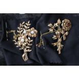 Ladies 9ct Gold Pearl set floral design brooch and a 9ct Gold Garnet Floral design brooch 18g