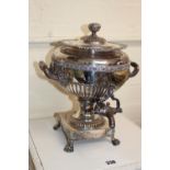19thC Silver plate on Copper Urn shaped Samovar on paw feet