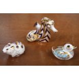 Collection of 3 Royal Crown Derby figures inc. Seahorse with gold seal, Duckling with gold seal