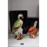 Royal Crown Derby paperweights to include Green Wood pecker & Red Squirrel with Gold stoppers and