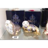 Royal Crown Derby paperweights Walrus and Harbour Seal with Gold stoppers and boxes