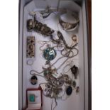 Box of assorted Silver Jewellery inc. Heavy Silver stone set Bangle, assorted Necklaces, Turquoise