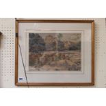 A L Reeve watercolour of bathers on rocky outcrop outside a Mediterranean Town. Signed and dated