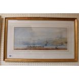 John Francis Salmon (1808-1886); Watercolour 'Coastal Departure'. 54 x 23cm