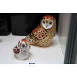 Collection of 2 Royal Crown Derby paperweights to include Short Eared Owl and Owlet Gold stoppers
