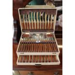Cased Sheffield Stainless Steel canteen of cutlery with Teak handles