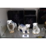 Collection of 3 Royal Crown Derby paperweights to include Polar Bear, Polar Bear Sitting and Polar